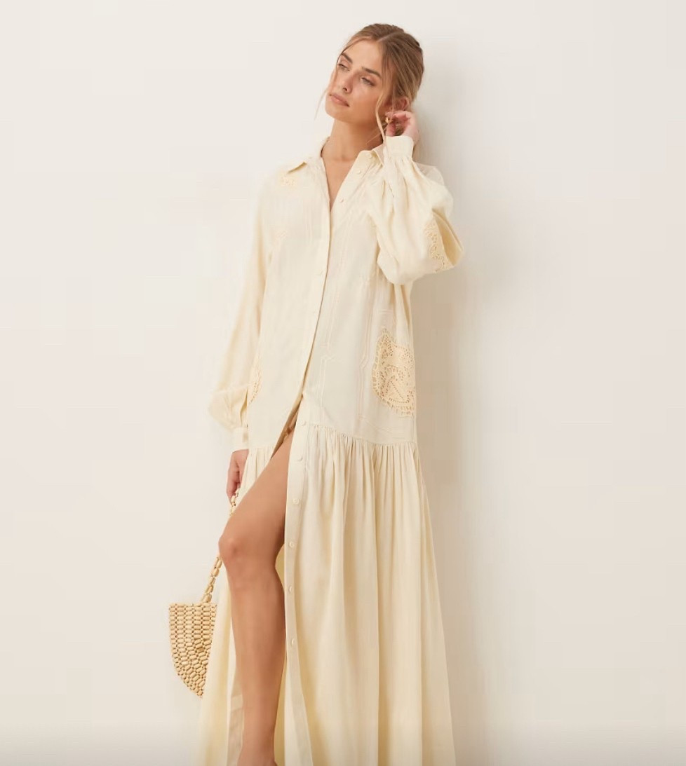 Breeze through summer in this effortlessly chic ecru-white oversized shirt dress from ASOS DESIGN 🤍🌿 Featuring intricate cutwork embroidery, blouson volume sleeves, a spread collar, and a button-up front, this breathable cotton dress is perfect for warm-weather days, casual brunches, and minimalist vacation looks. Designed with an easy, oversized fit for relaxed sophistication and timeless appeal.

#LTKBump #LTKSummerEdit #LTKSeasonal