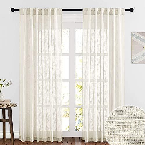 RYB HOME Decor Faux Linen Blended Sheer Curtains, Semitransparent Sheer Curtains Panels for Bedroom  | Amazon (US)