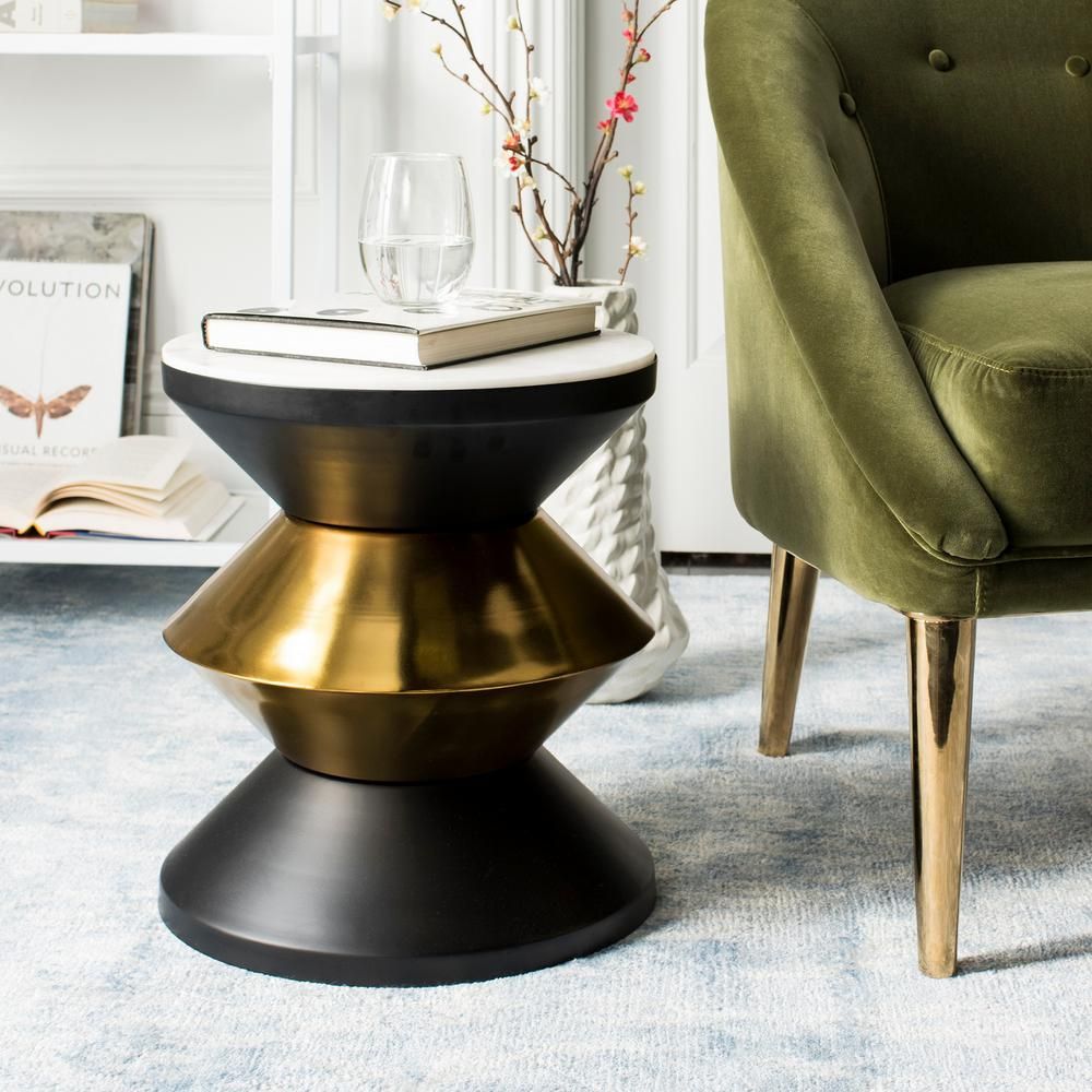 Safavieh Azizi White Stone, Black and Gold Side Table, White Stone/Black/Gold | The Home Depot