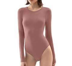 PUMIEY Women's Crew Neck Long Sleeve Bodysuit Second-skin Feel Tops Sexy Body Suits Women Clothin... | Amazon (US)