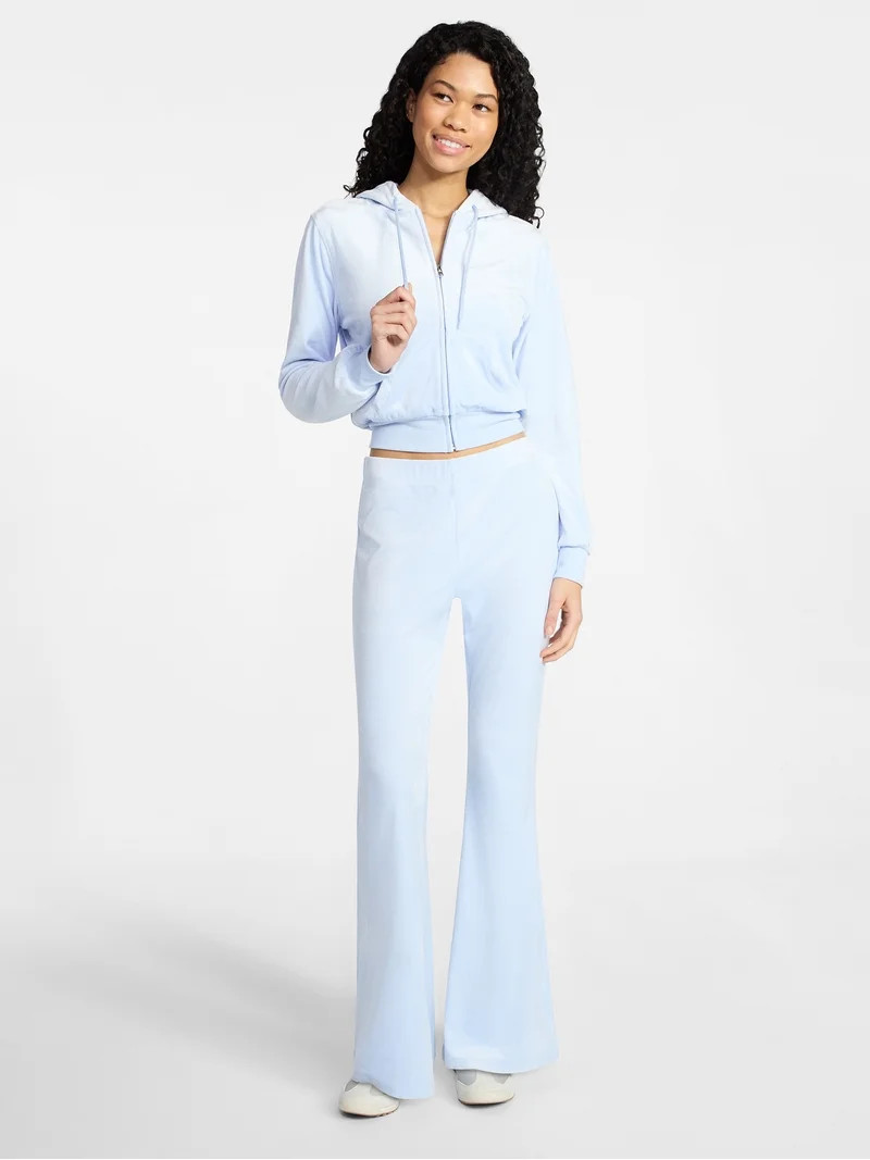 No Boundaries Velour Hoodie and Flare Pants Set, 2-Piece, Women’s | Walmart (US)