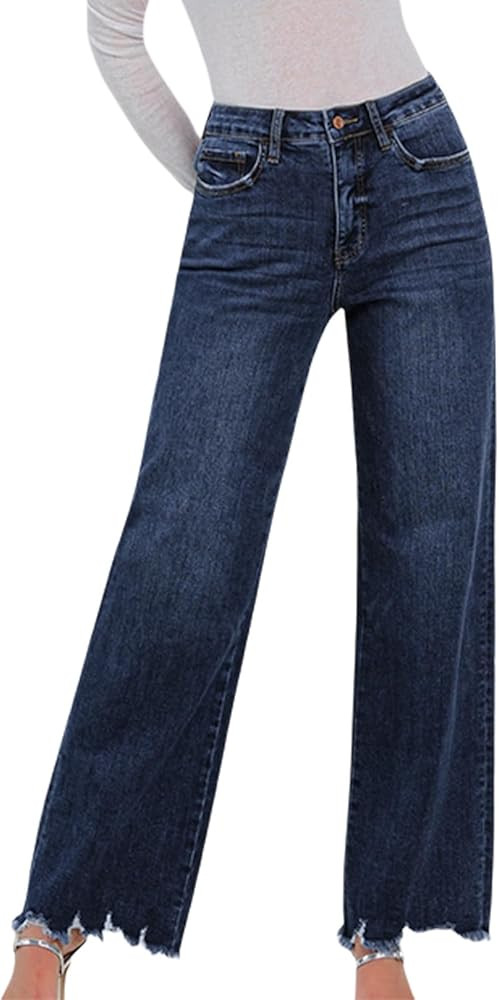 ZERMOM Women's Wide Leg Jeans Casual Stretch High Rise Baggy Loose Denim Pants | Amazon (US)