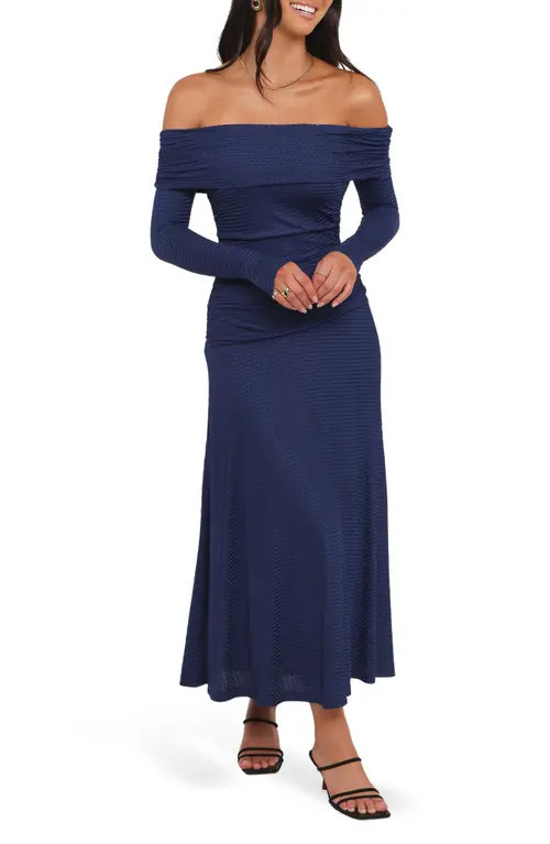 Petal & Pup Katiya Off the Shoulder Long Sleeve Dress in Navy at Nordstrom, Size 0 | Nordstrom