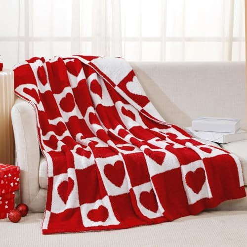 Buryeah Valentine's Day Knit Throw Blanket, 50 x 60 Inch Heart Red and White Reversible Knitted T... | Amazon (US)