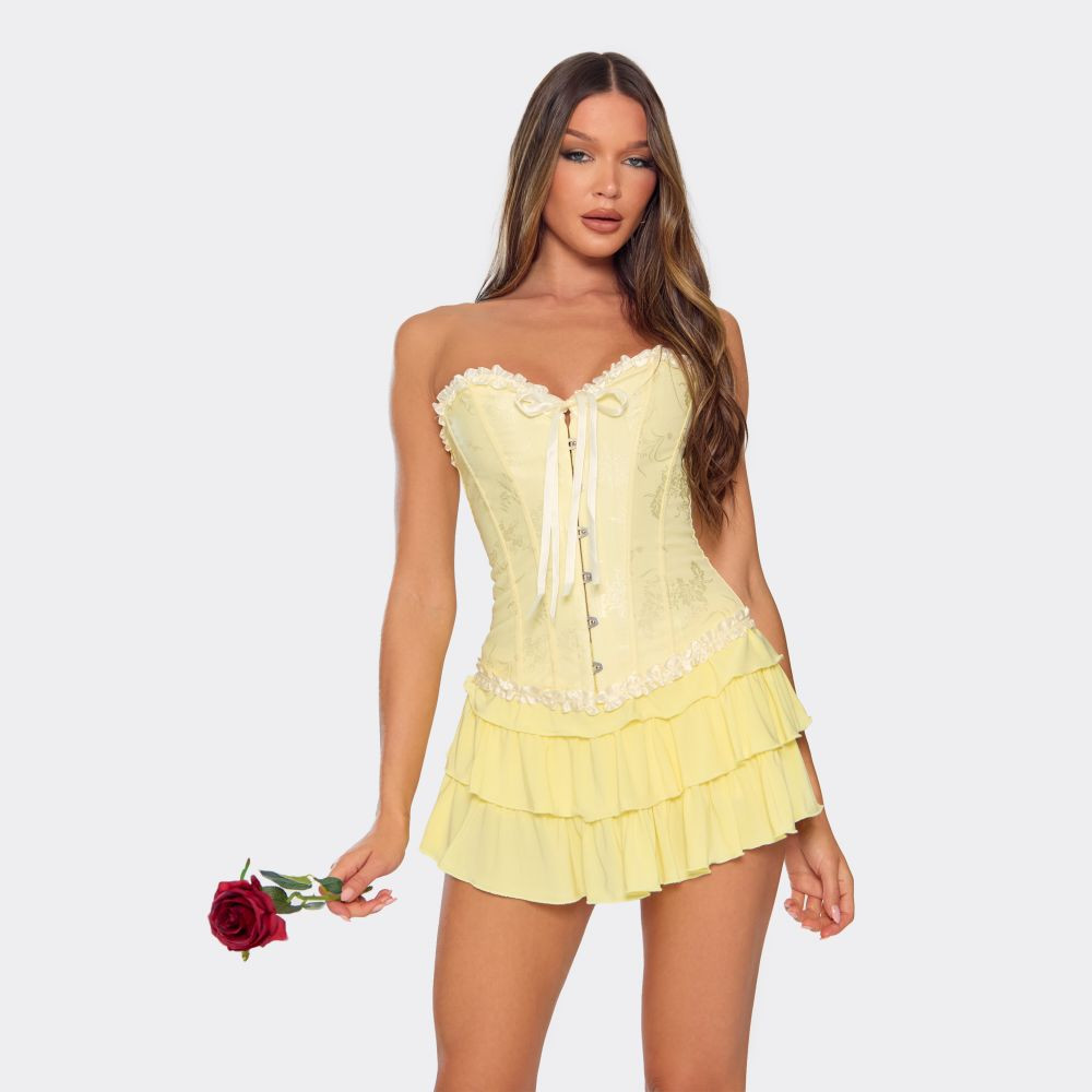 Low Waist Frill Layered Mini Skort In Lemon | EGO (UK)