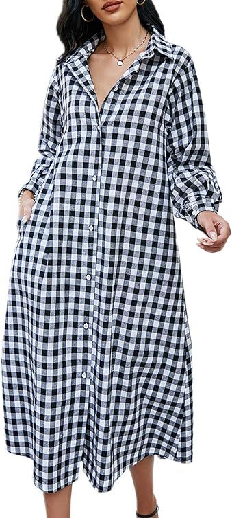 Sopliagon Women Cotton and Linen Shirt Dress Casual Loose Maxi Dresses | Amazon (US)