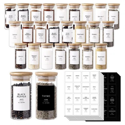 24 Pcs 4oz Thickened (2.4mm) Glass Spice Jars Set – with 296 Preprinted White & Black Labels, Bamboo Airtight Lids, Empty for Herbs/Seasonings | Wayfair North America