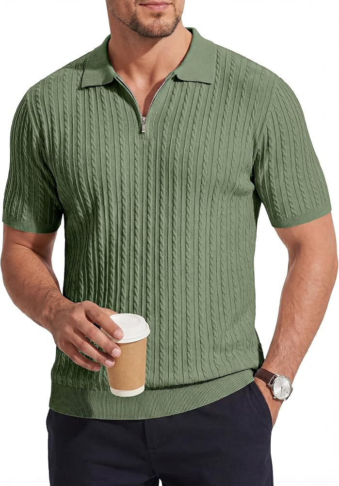 JMIERR Mens Quarter Zip Polo Shirts Summer Knit Textured Casual Short Sleeve Shirt Vacation Light... | Amazon (US)