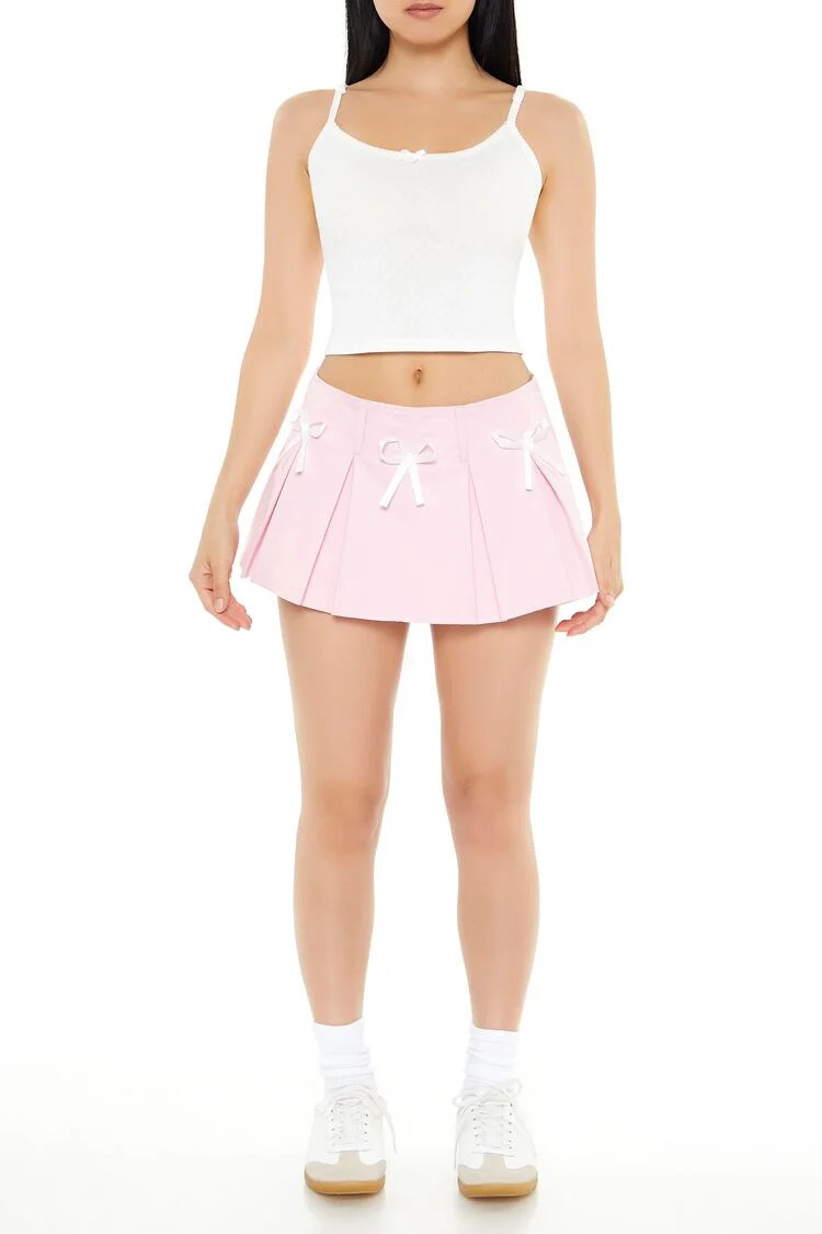 Women's Pleated Bow Mini Skort in Blossom Small | Forever 21