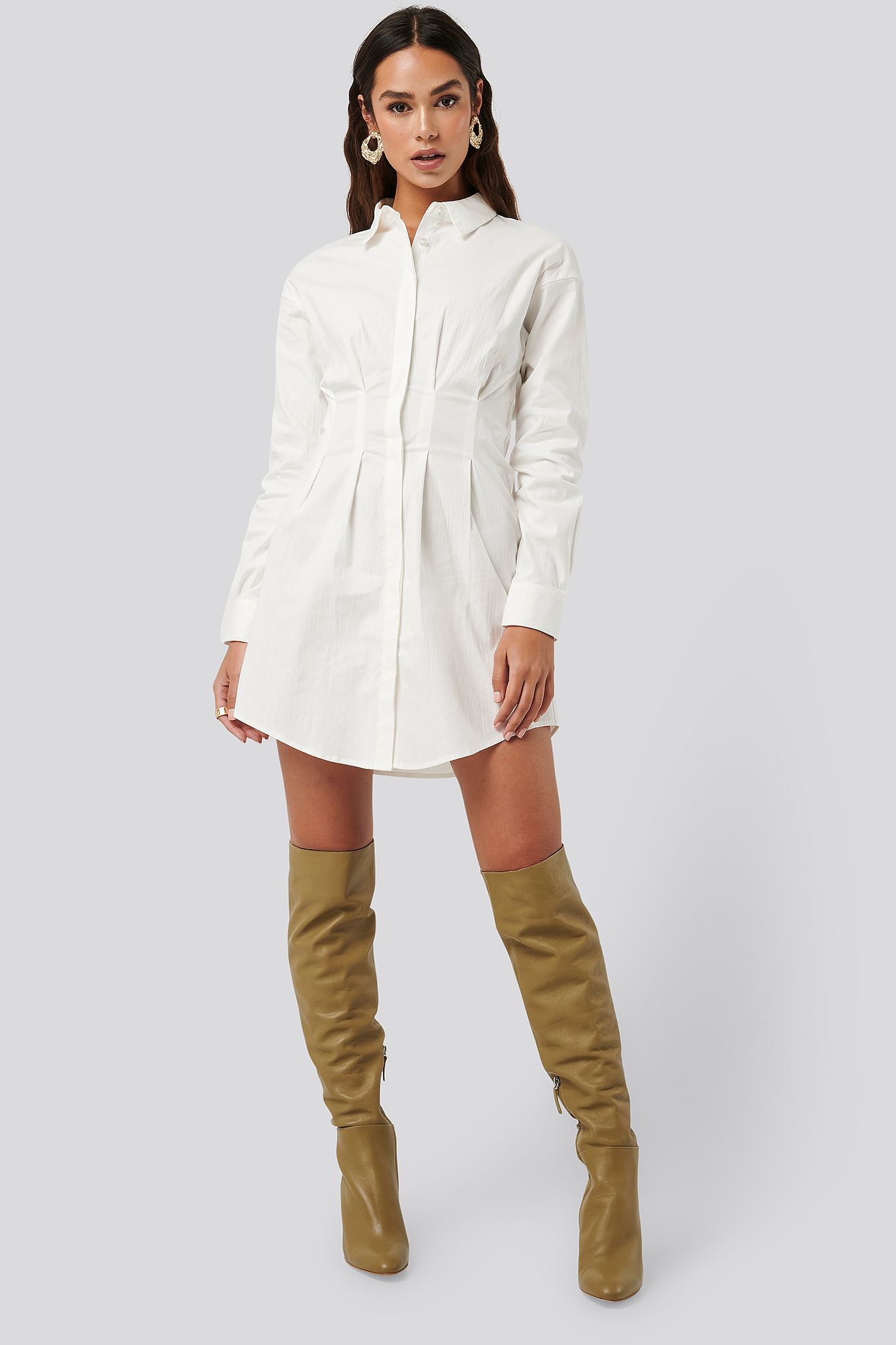Gathered Waist Mini Shirt Dress Weiß | NA-KD DE, AT, CH