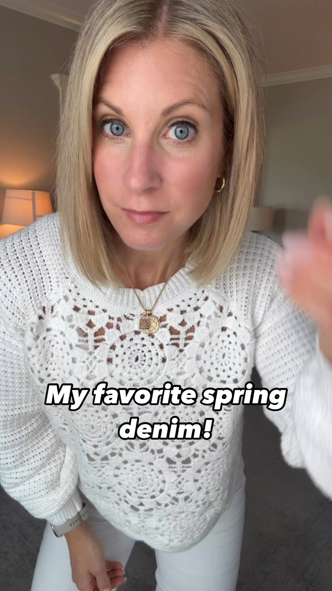 My favorite denim for spring!! I’m wearing a 26 short in jeans and a Medium in the sweater!!