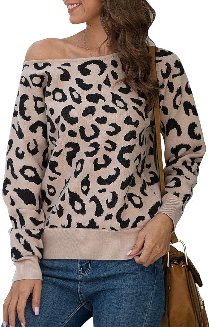 Feiersi Women's Off Shoulder Sweater Long Sleeve Loose Pullover Knit Jumper | Amazon (US)