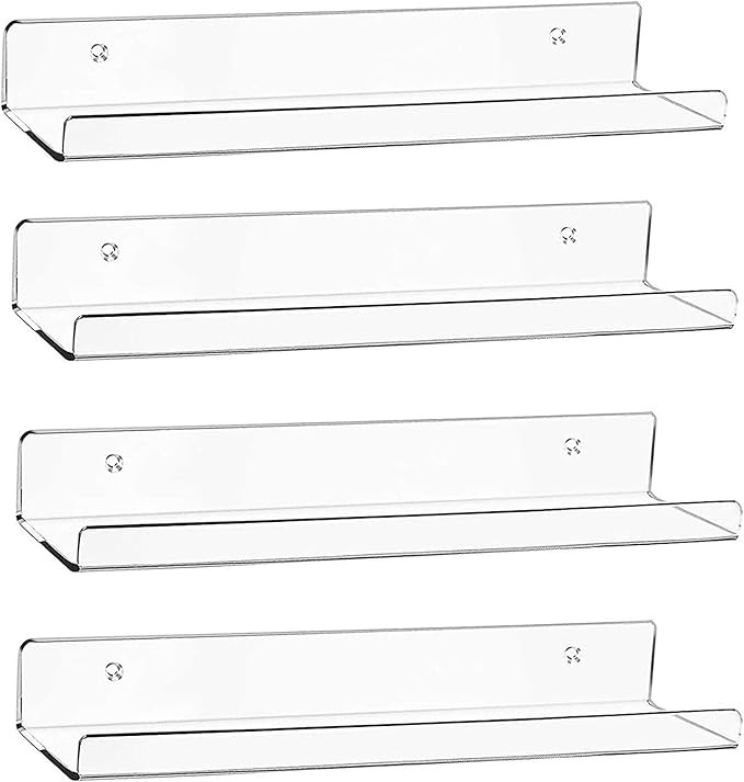 Cerpourt Acrylic Floating Wall Ledge Shelf, Wall Mounted Nursery Kids Bookshelf, Invisible Spice ... | Amazon (US)