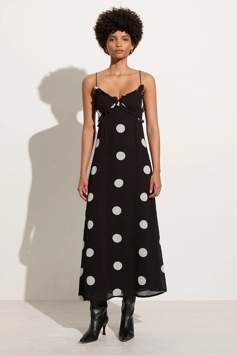 Maye Midi Dress Veia Polka Dot Chocolate | Faithfull (AU)