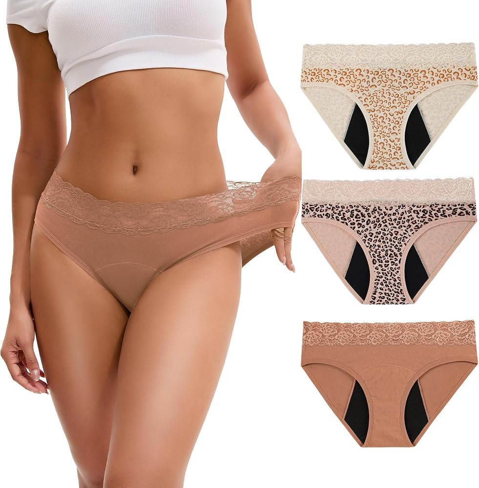 INNERSY Period Underwear for Women Cotton Lace Leakproof Menstrual Hipster Panties Bikini Briefs ... | Amazon (US)