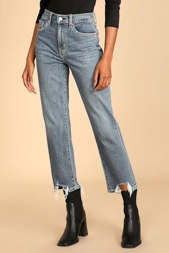 Straight Up Medium Wash High Rise Distressed Denim Jeans | Lulus (US)
