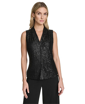 Women's Sequin Detail V-Neck Blouse | Macy's