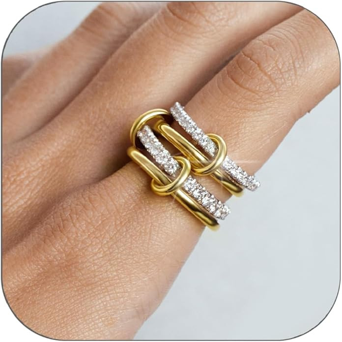 Gold Stackable Rings for Women Non Tarnish, 18k Gold Plated Cubic Zirconia Rings, Silver Gold Mul... | Amazon (US)