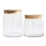 K&K Interiors 16038A Set of 2 Clear Glass Canister Containers with Acacia Wood Lid | Amazon (US)