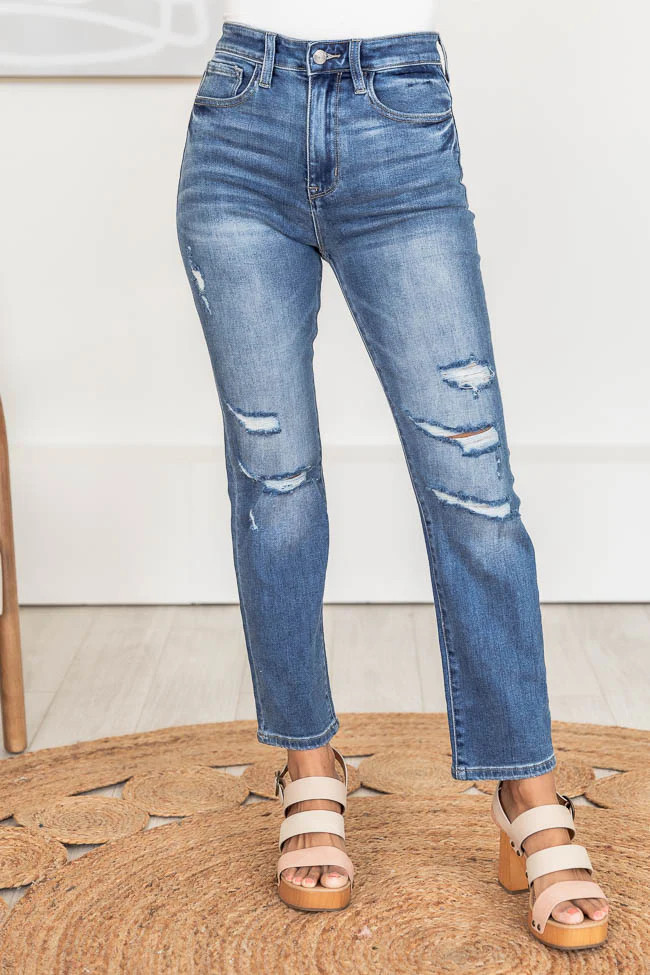 Mckayla Medium Wash Distressed Crop Jeans FINAL SALE | Pink Lily