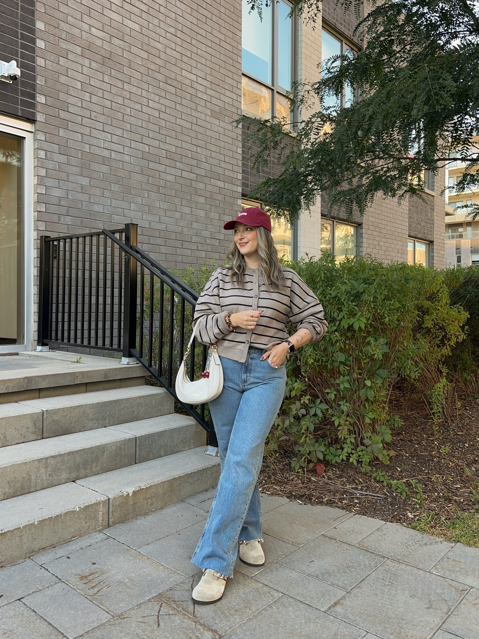 Casual fall outfit! Wearing L in the striped sweatshirt cardigan and 30 in the jeans. I’m a 9.5-10 shoe and wear a 40 in the Birkenstock clogs

#LTKfall #LTKjeans #LTKstyletip