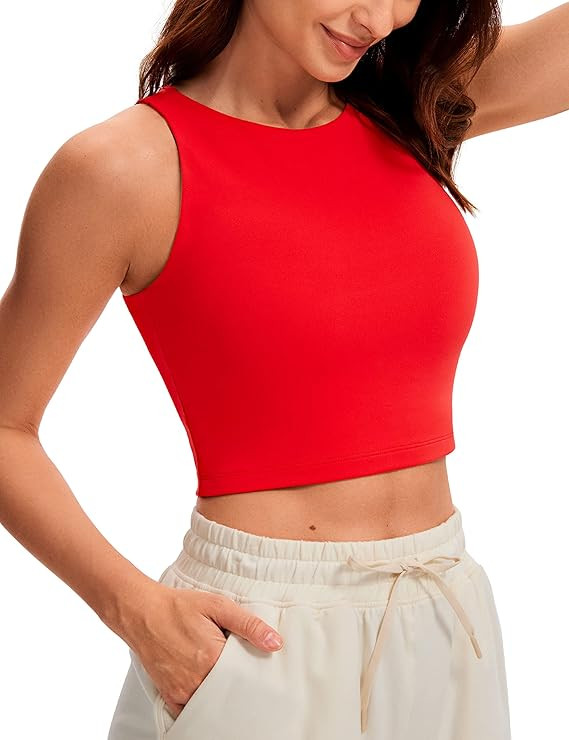 CRZ YOGA Womens Butterluxe Double Lined Cropped Tank Tops High Neck Racerback Tanks Sleeveless Ca... | Amazon (US)