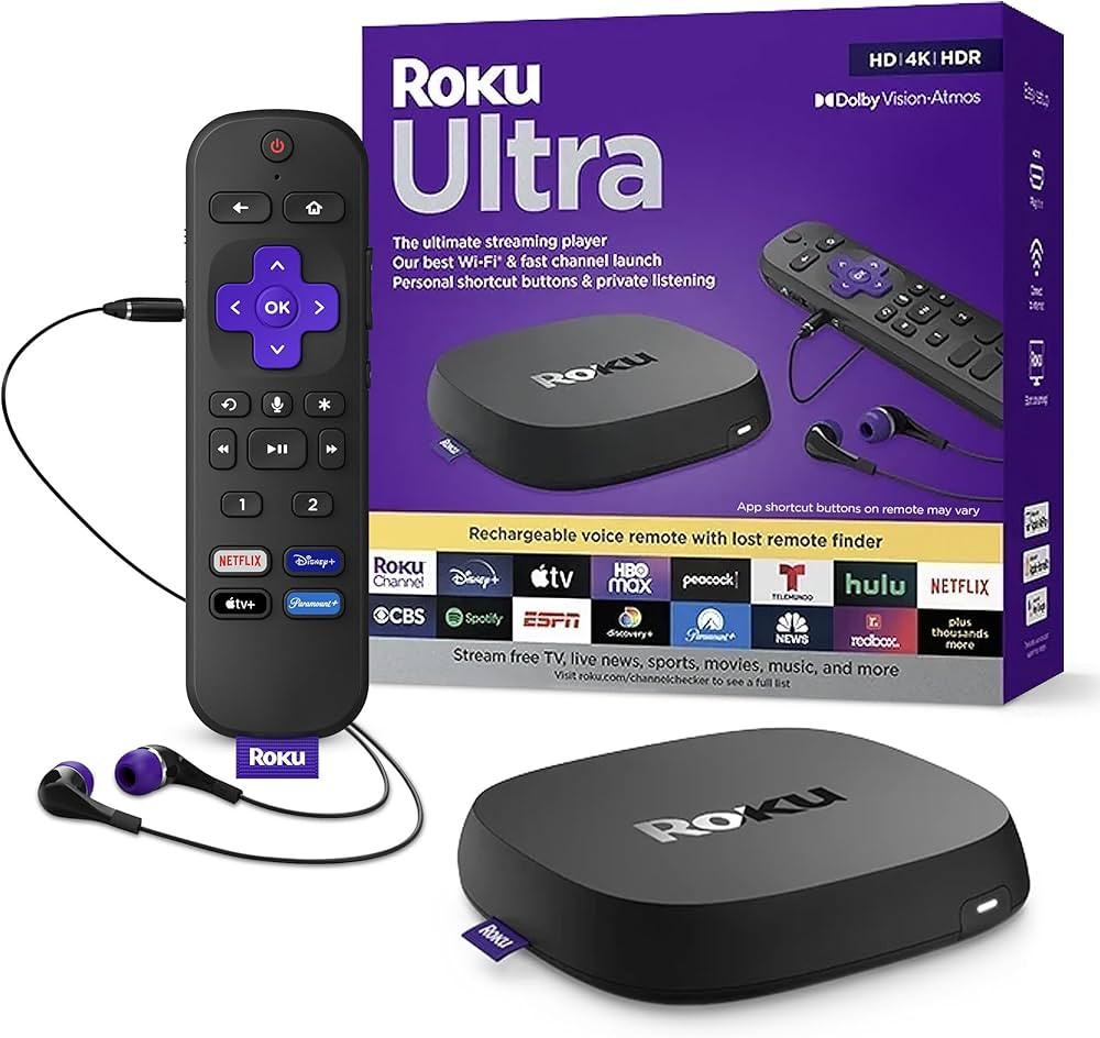 Roku Ultra | The Ultimate Streaming Device 4K/HDR/Dolby Vision/Atmos, Rechargeable Roku Voice Rem... | Amazon (US)