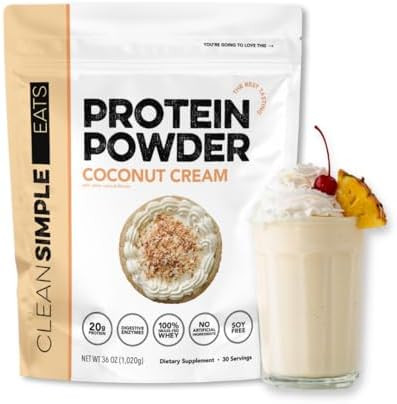Clean Simple Eats Whey Protein Powder, Coconut Cream Flavor Naturally Sweetened, 100% Grass Fed P... | Amazon (US)