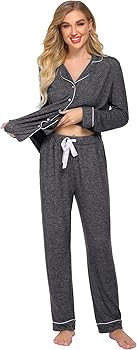 Ekouaer Women's Pajamas Long Sleeve Sleepwear Casual Button Down Loungewear Soft Pjs Set S-XXL | Amazon (US)
