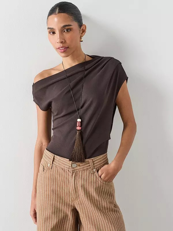 Mango Asymmetric Ruched Top - Brown | Very (UK)