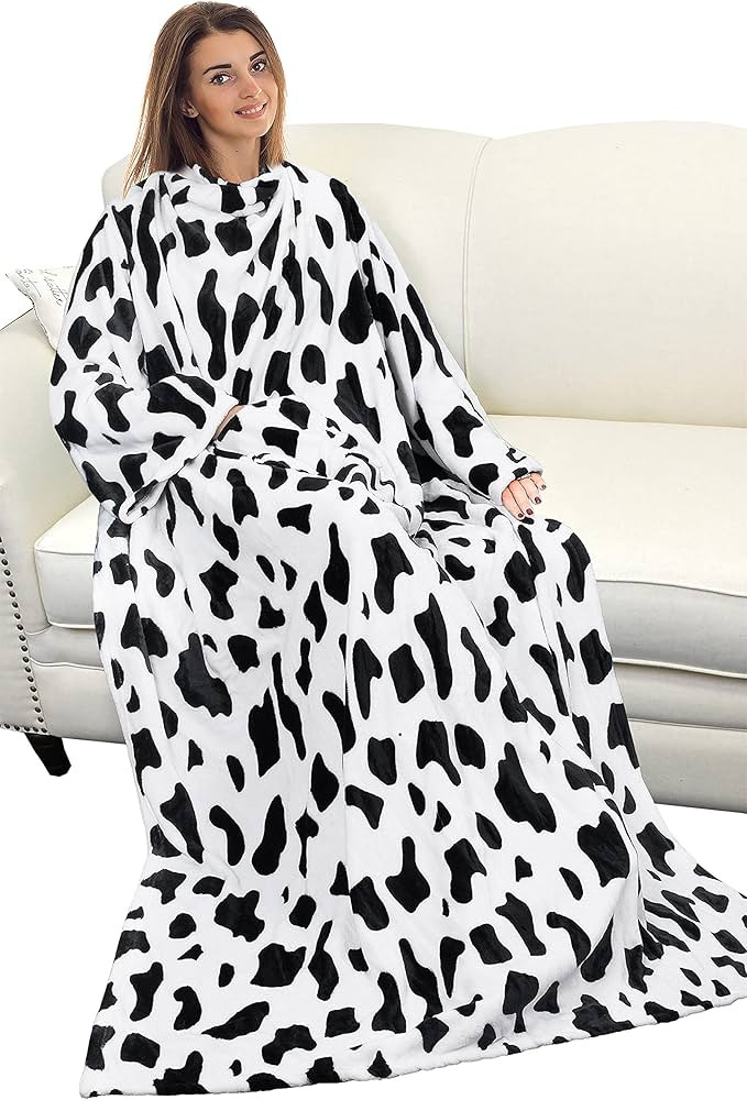 Catalonia Cow Print Wearable Blanket with Sleeves and Pocket, Cozy Soft Fleece Mink Micro Plush W... | Amazon (US)