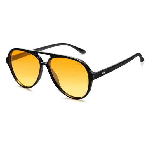 SOJOS Classic Polarized Aviator Sunglasses for Women Men, Retro Trendy Aviators Shades SJ2201, Shiny Black/Yellow Tint | Amazon (US)