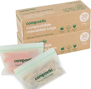 Compostic - Home Compostable Resealable Snack Bags (6"x 3.5") - Microwave & Freezer Safe - Organi... | Amazon (US)