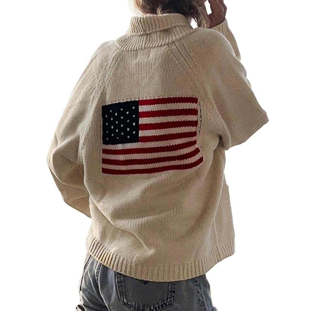 Women American Flag Cardigan Sweaters Y2k Long Sleeve Open Front Button Down Cardigans USA Flag K... | Amazon (US)