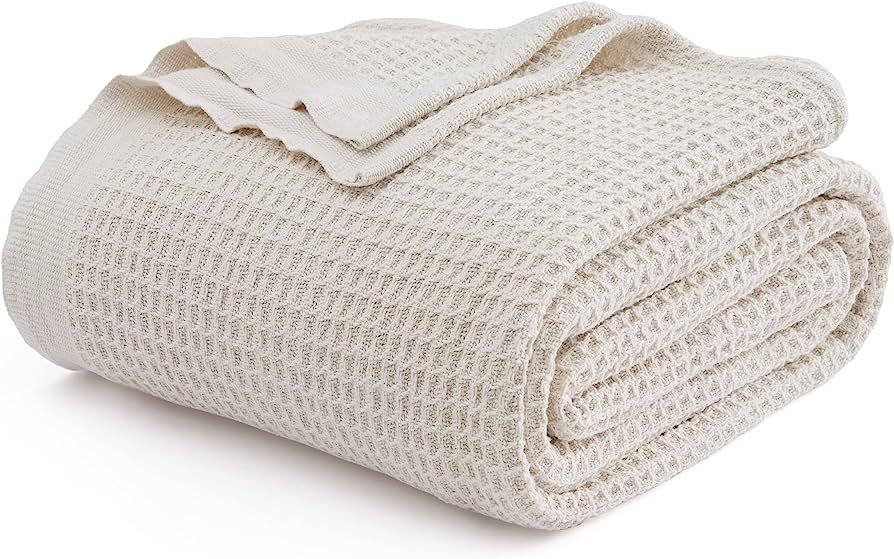 Bedsure 100% Cotton Blankets Queen Size for Bed - 405GSM Waffle Weave Blankets for Summer, Light ... | Amazon (US)
