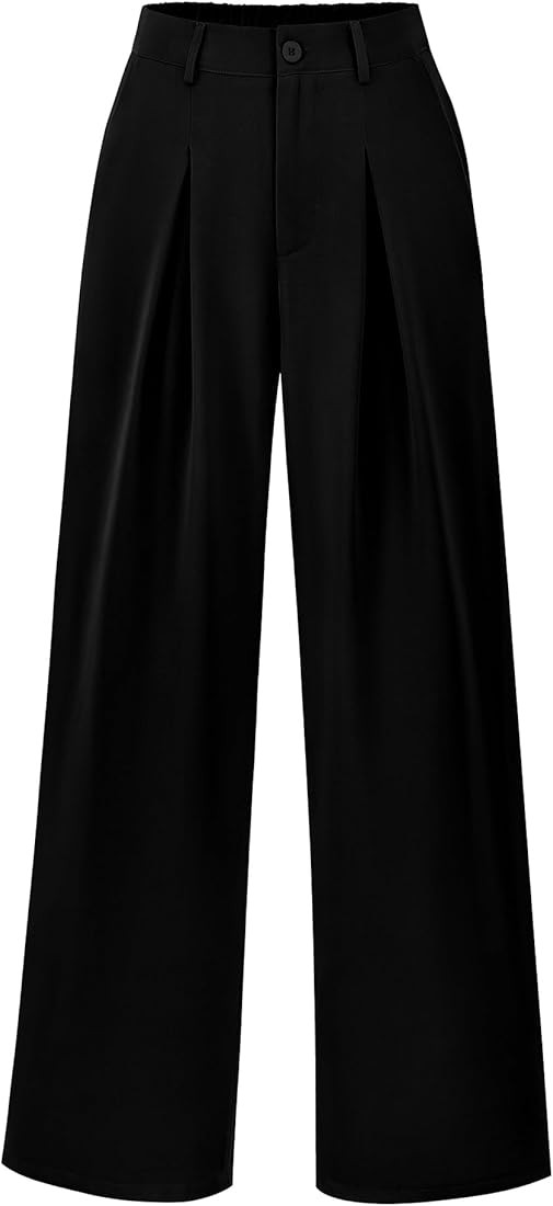BTFBM Women High Waist Casual Wide Leg Long Palazzo Pants Button Down Loose Business Work Office ... | Amazon (US)