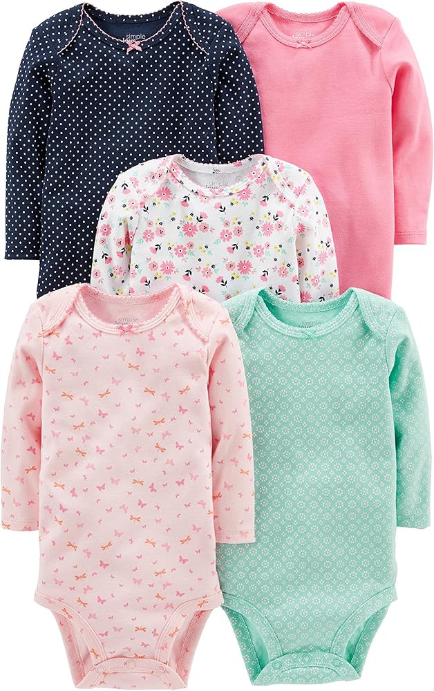 Simple Joys by Carter's Baby Girls' Long-Sleeve Bodysuit, Pack of 5 | Amazon (US)