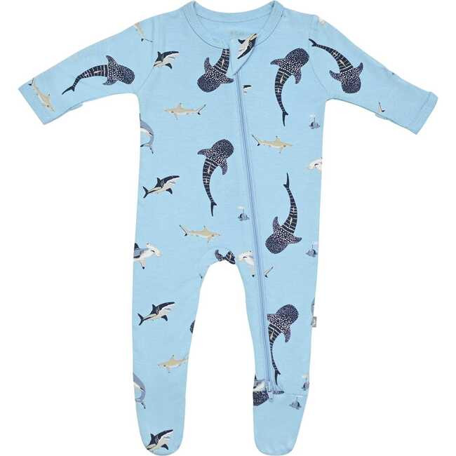 Kyte Baby | Zippered Footie, Stream Shark (Multicolor, Size New Born) | Silky, Lighweight Bamboo | Maisonette | Maisonette