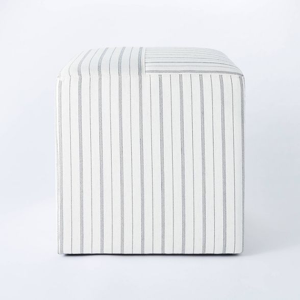 Lynwood Square Upholstered Wide Cube Stripe White - Threshold™ designed with Studio McGee | Target