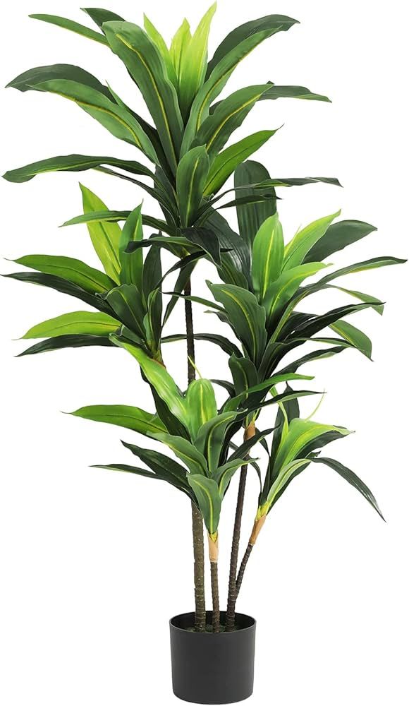 VIAGDO Dracaena Silk Plant Artificial 4ft Faux House Plants Evergreen Dracaena Marginata Fake Yuc... | Amazon (US)