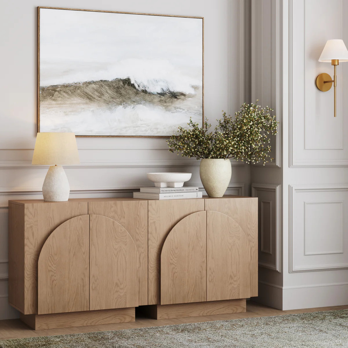 Arched Kitchen Cabinet Credenza Oak (Set of 2) | Nathan James