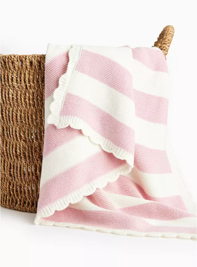 Pink Striped Cotton Knitted Blanket One Size | Tu Clothing