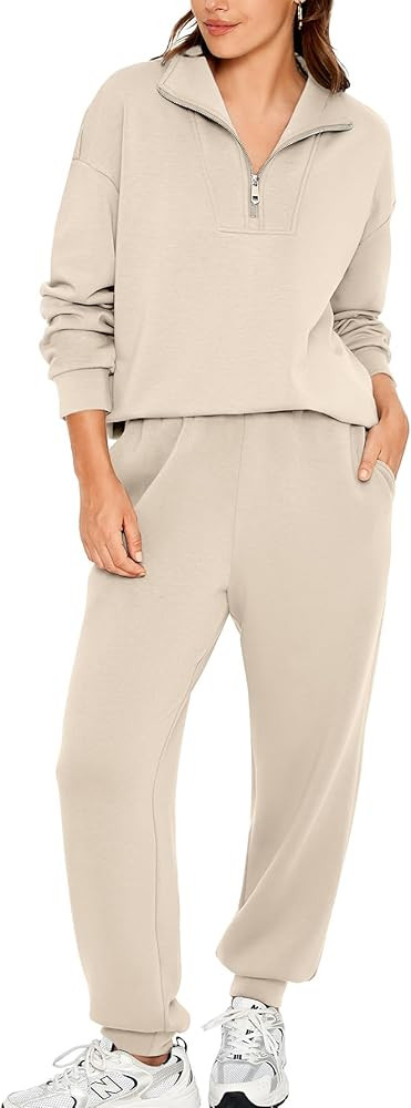 Glamaker Womens 2 Piece Outfits Sweatsuits Set Half Zip Long Sleeve Sweatshirts Joggers Sweatpant... | Amazon (US)