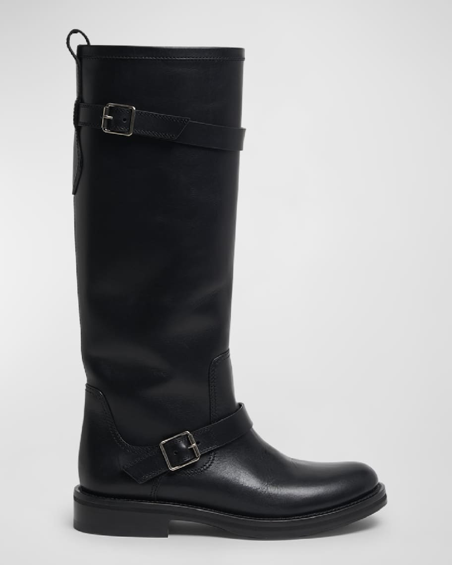 Saint Laurent Biork Leather Buckle Biker Boots | Neiman Marcus
