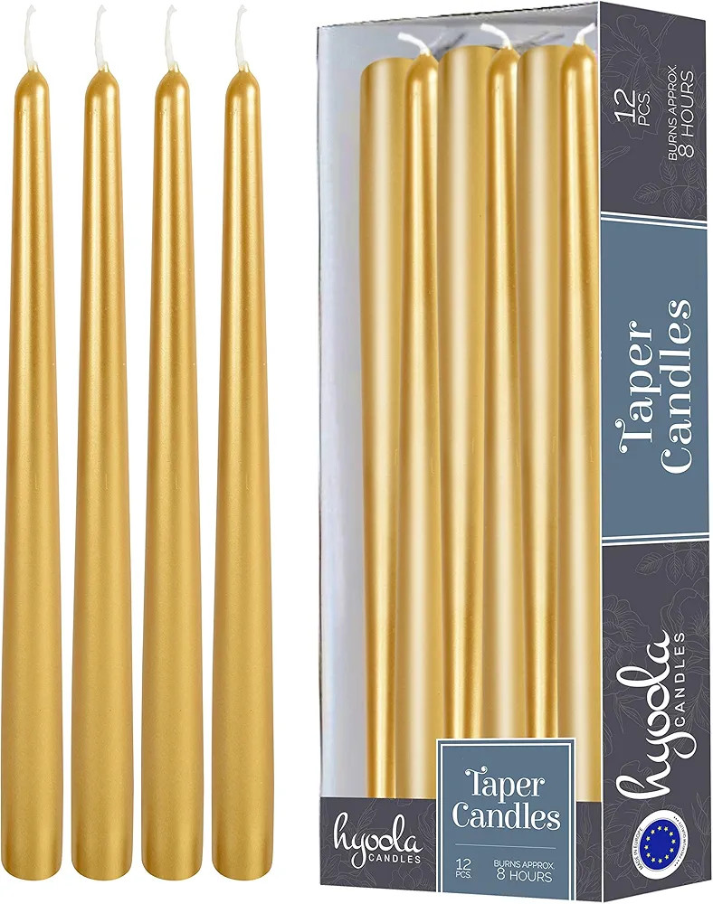 12 Pack Tall Taper Candles - 10 Inch Metallic Gold Dripless, Unscented Dinner Candle - Paraffin W... | Amazon (US)