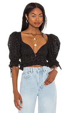 For Love & Lemons Jean Blouse in Black from Revolve.com | Revolve Clothing (Global)