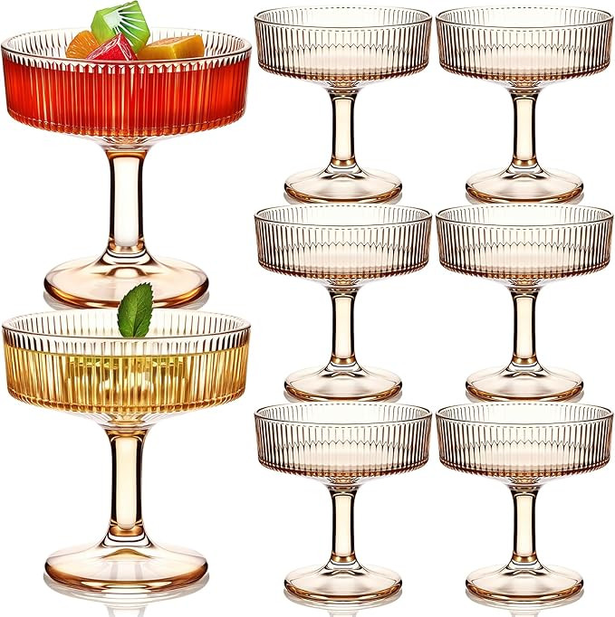 8 Pcs Ribbed Vintage Coupe Glasses 7 oz Martini Glasses Champagne Coupe Classic Cocktail Glasswar... | Amazon (US)