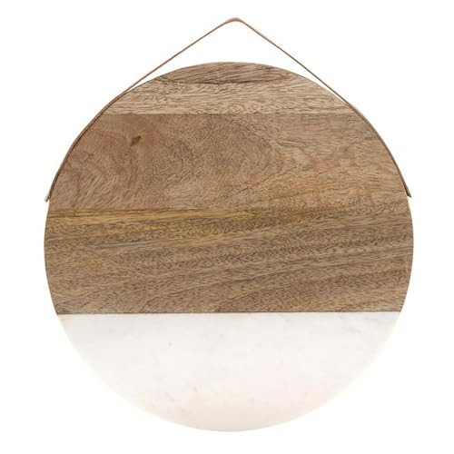 Santa Barbara Design Studio Charcuterie Boards Marble Serving Board Tray for Cheese, Meat, and Fruit, 12" Diameter, White/Mango Wood | Amazon (US)