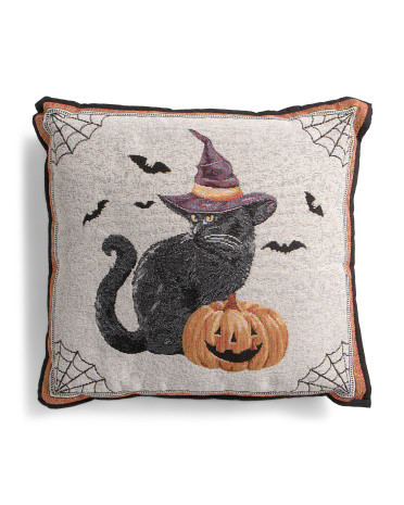 18x18 Witch Cat Tapestry Pillow | TJ Maxx