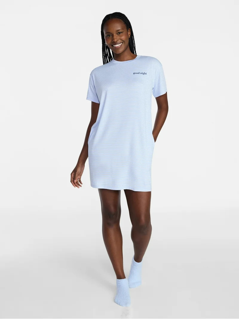 Joyspun Women's Dreamy Soft Collection Short Sleeve Sleepshirt, Sizes S/M-2X/3X | Walmart (US)